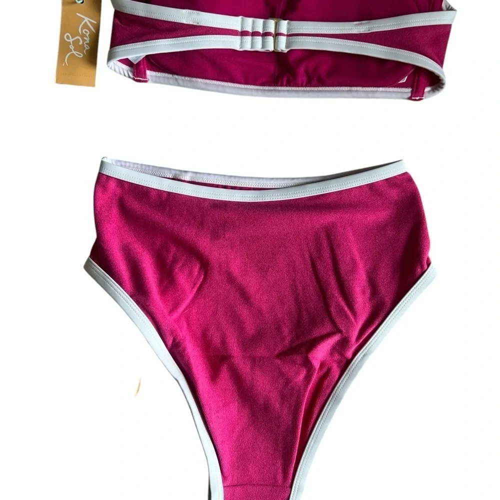 Brand New Kona Sol Two-Piece Bikini Swimsuit - Pink & White - Size XS